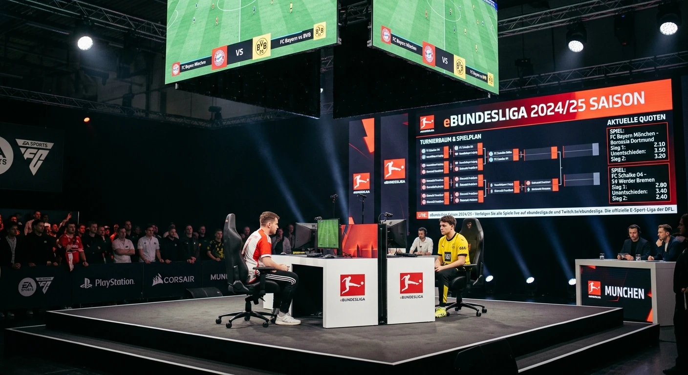 eBundesliga Wetten – Struktur der deutschen EA FC eSports Liga mit Bundesliga-Vereinen und Wettmärkten erklärt