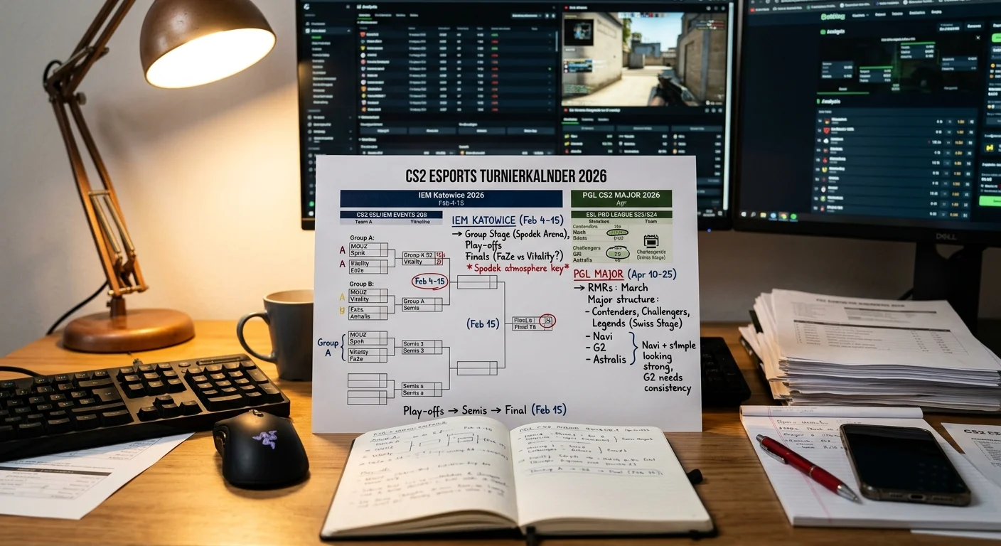 CS2-Turnierkalender 2026 mit IEM Katowice, CS2 Major und ESL Pro League als wichtigste Wettevents