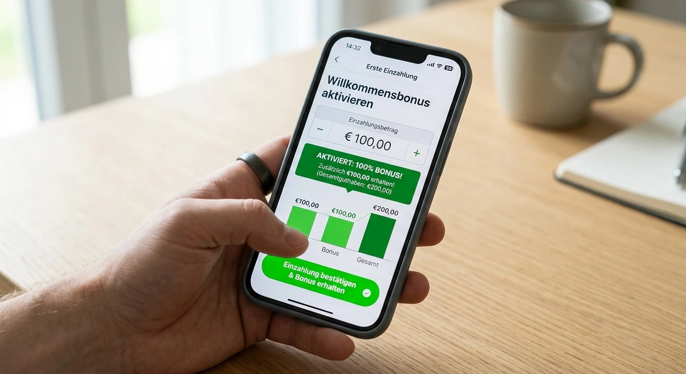 Ersteinzahlungsmaske mit Willkommensbonus-Aktivierung bei einem eSports-Informationsquellen