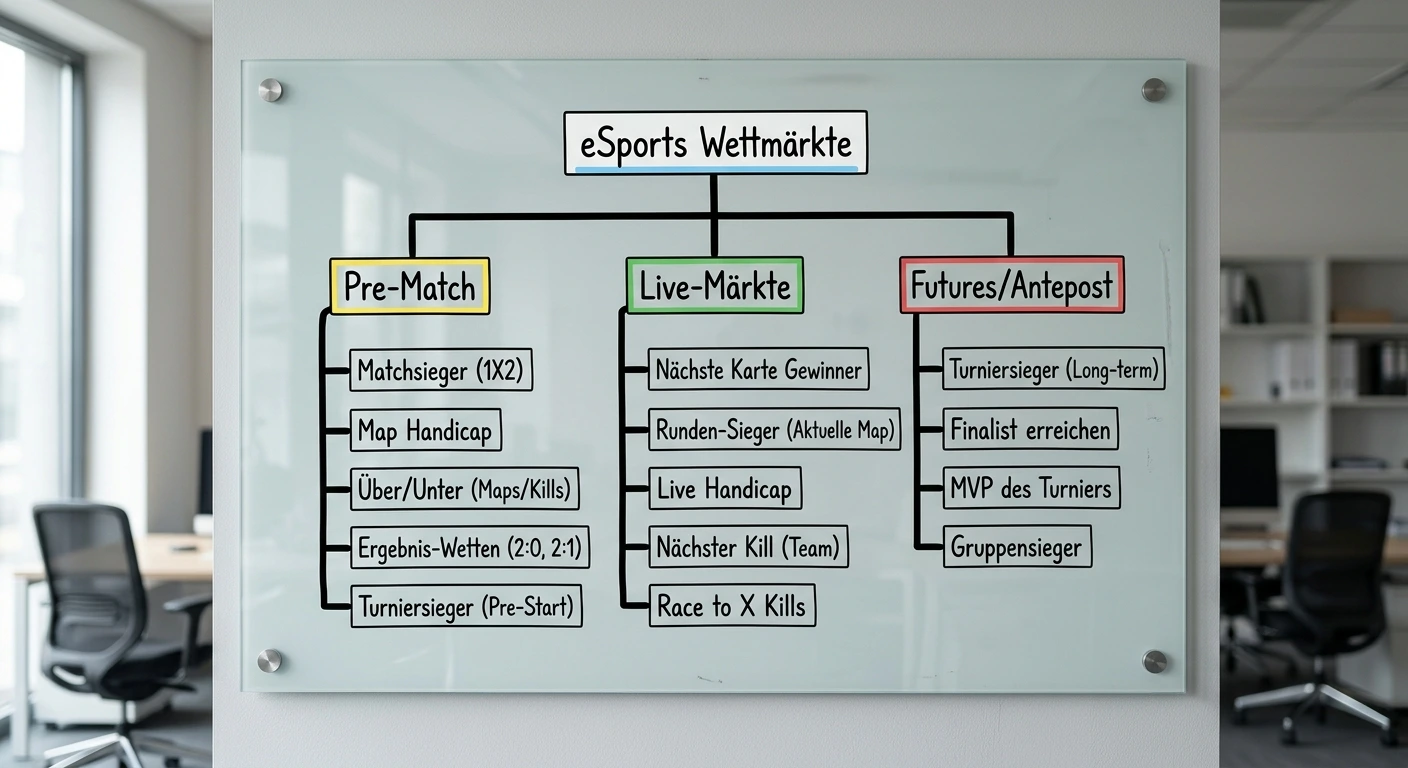 Aufbau von eSports-Wettmärkten: Markttypen und Wettebenen bei CS2, LoL und Dota 2 erklärt