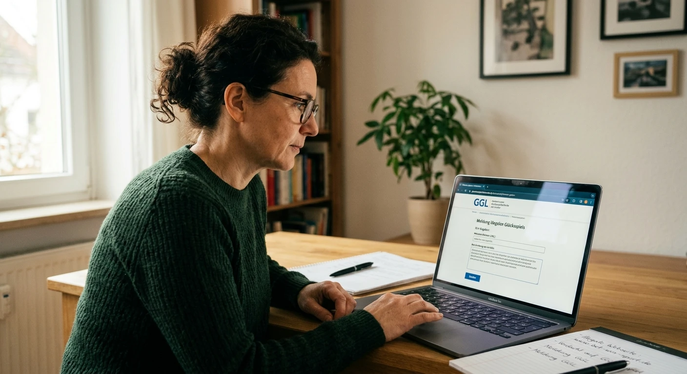 Verbraucher meldet illegale eSports-Wettseite über das GGL-Meldeportal auf dem Laptop
