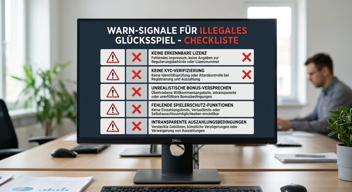 Warnsignal-Checkliste für unseriöse eSports-Wettseiten mit Lizenz-, Bonus- und KYC-Kriterien