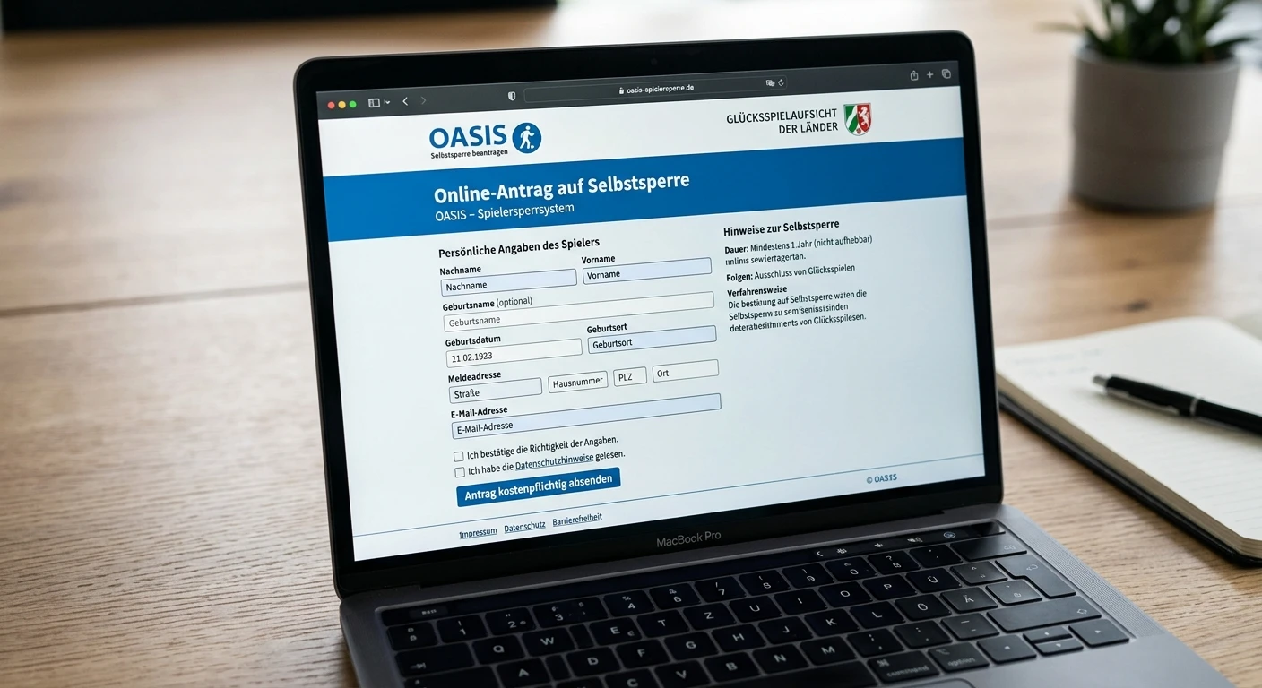 Selbstsperre-Antrag über das OASIS-Spielersperrsystem des Regierungspräsidiums Darmstadt online