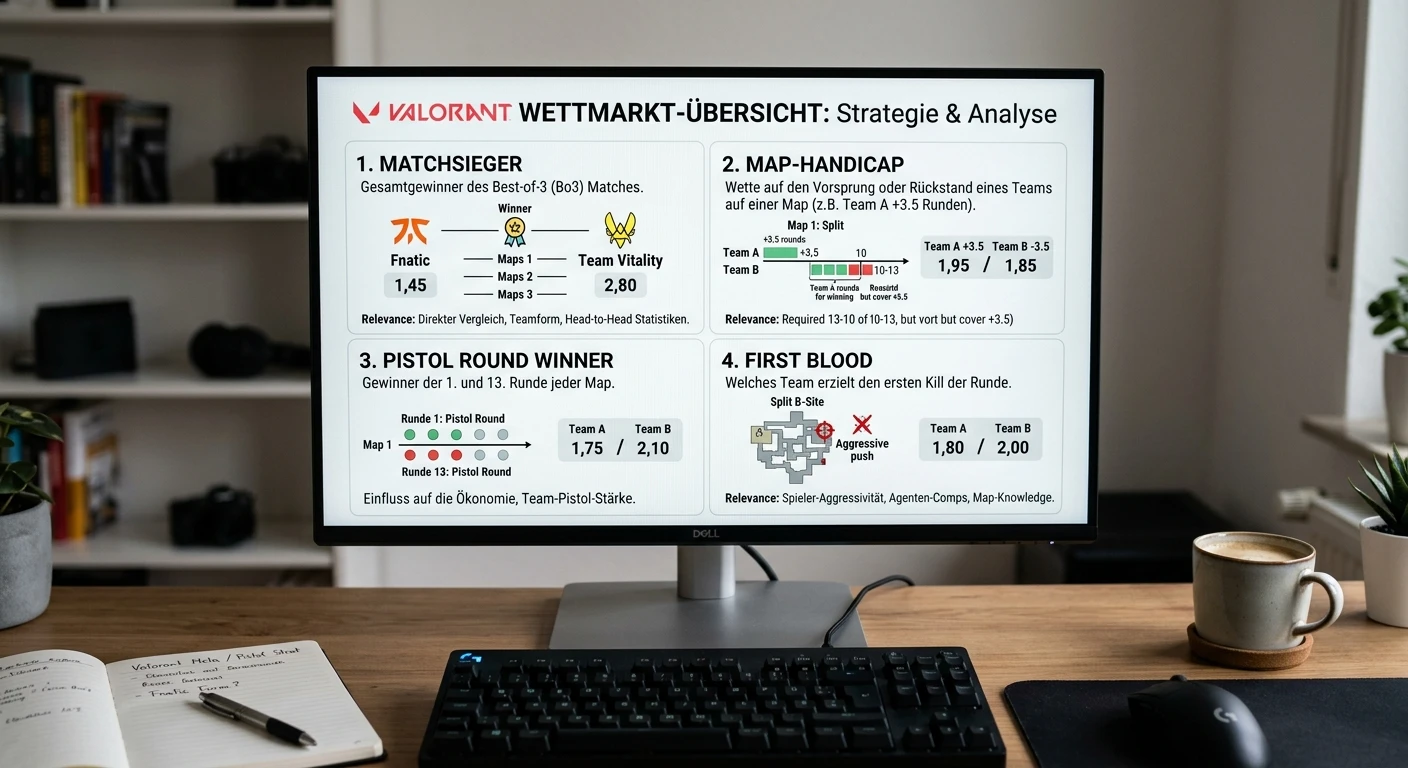 Valorant Wettmärkte im Überblick – Matchsieger, Map-Handicap und Pistol Round Wetten für den Riot Games Taktik-Shooter